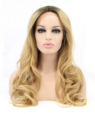 Golden Yellow Women Fashion Synthetic Wig Big Blonde Wavy