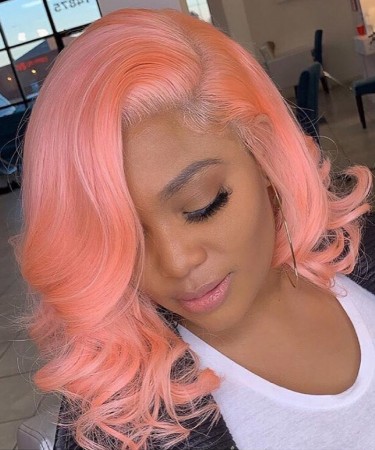 Bright Pink Lace Front Bob Wigs For Black Women Colorful Invisible Lace Human Hair Wigs 