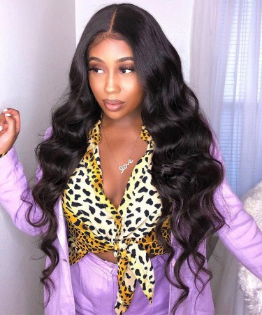 Msbuy Hair Wig Undetective 360 Lace Body Wave Human Hair Wigs For Black Women Transparent Lace Invisible Knots Frontal Wig