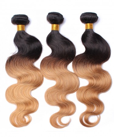 3 Pcs Ombre 1b/27 Honey Blonde Brazilian Hair Weave Bundles