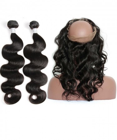 Body Wave 360 Lace Frontal Closure With 2 Bundles Natural Hairline 