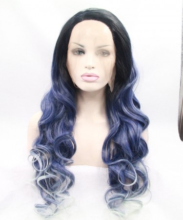 1B/Blue With White Highlight Synthetic Wig For Black Women