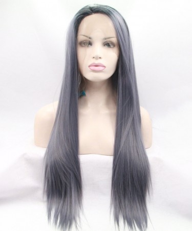 1B/Blue Ombre Long Straight Synthetic Wig