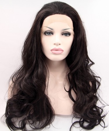 Dark Brown Long Wavy  Synthetic Lace Front Wig