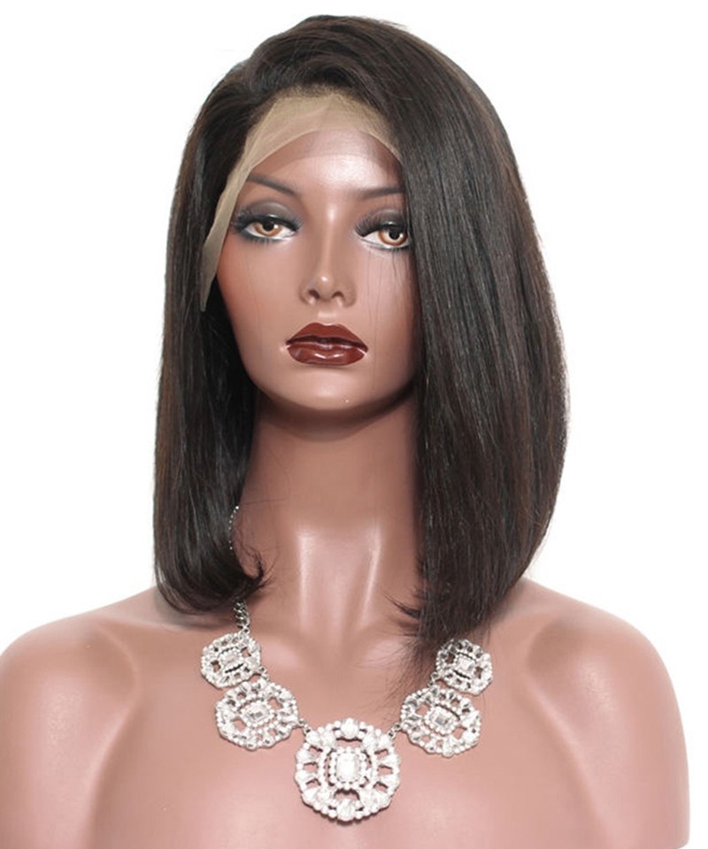 Straight Short Style Lace Front Human Hair Wigs 250 Density