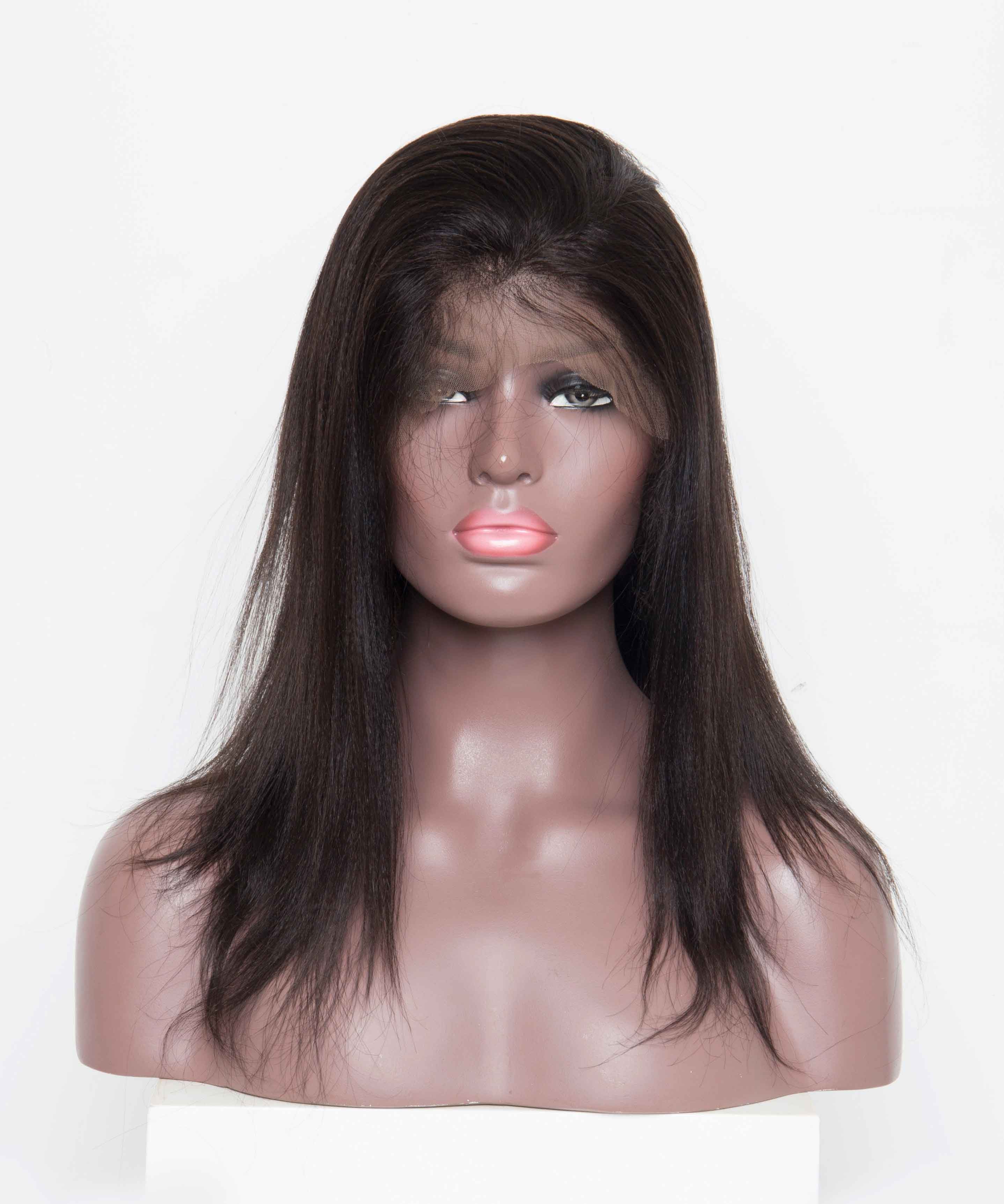 Luffyhair 20 Inch Full Lace Yaki Human Hair Wig - Pre-Plucked With Baby Hair - Free Part - Natural Black