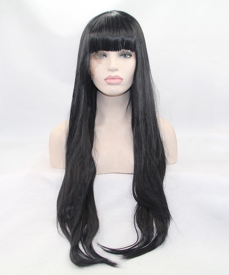 Punk black and white long straight wig yv30909