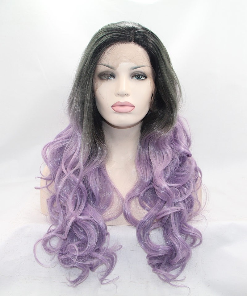 Grey/Light Purple Ombre Synthetic Wig - Msbuy.com