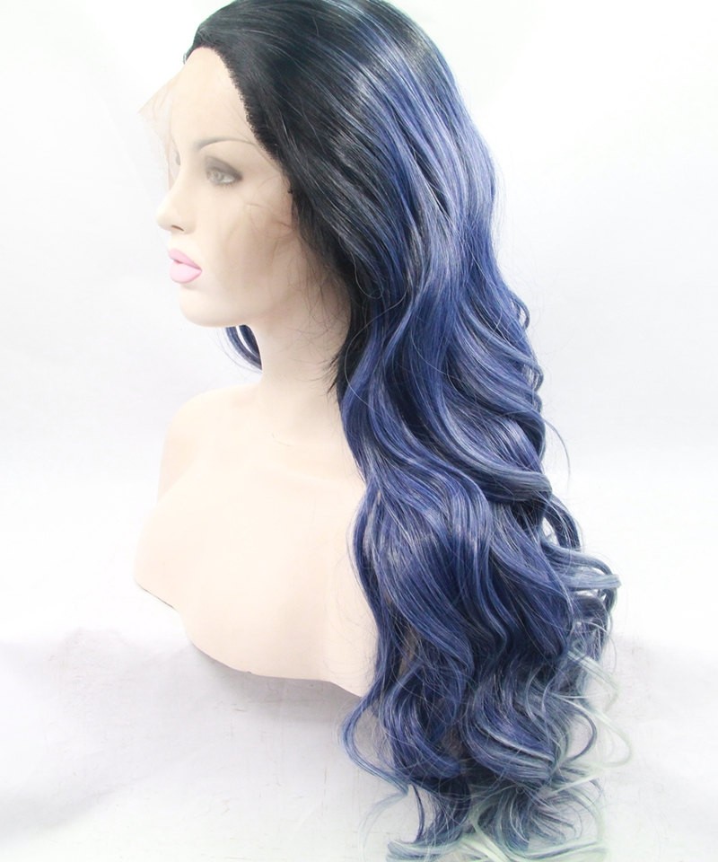 1B/Blue With White Highlight Synthetic Wig For Black Women
