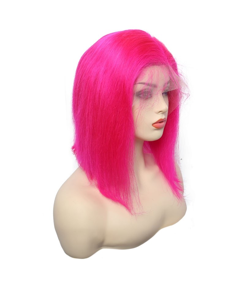 Light Red Human Hair Wigs Straight Bob Wave Colorful Lace ...