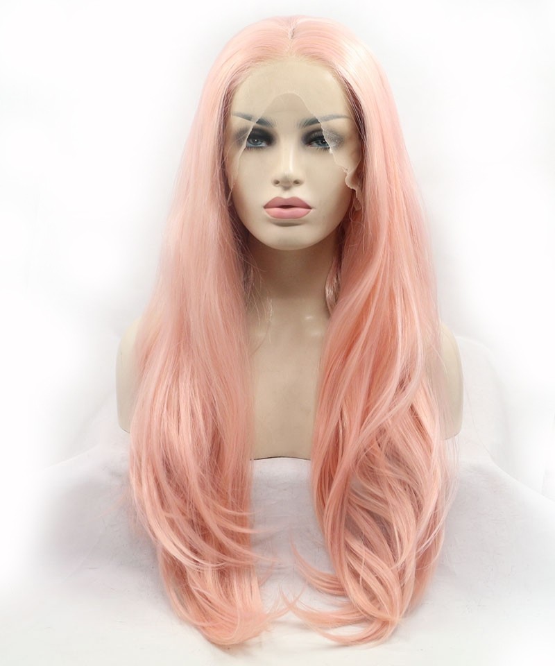 Pink Champagne Long Wavy Synthetic Wig - Msbuy.com