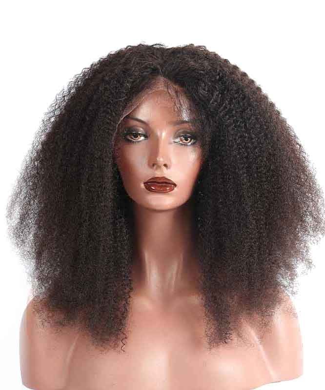 Lace Front Human Hair Wigs Kinky Curly 120% Density Natural Black Color - Msbuy.com
