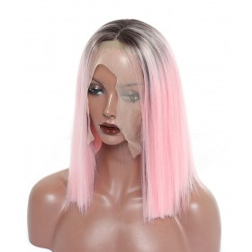 Synthetic Lace Front Wig Straight Short Bob Lace Front Wigs 1B  Pink Ombre Wigs