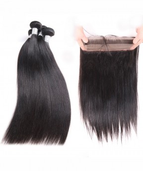 Brazilian Virgin Hair Yaki Straight 360 Lace Frontal With 2 Bundles