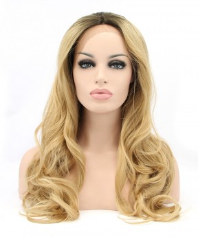 Golden Yellow Women Fashion Synthetic Wig Big Blonde Wavy