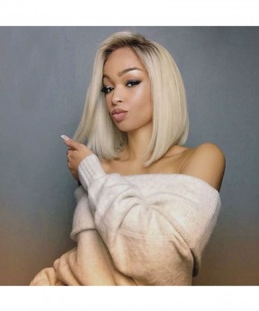 Ombre Color Black 1b 613 Blonde 13x4 Lace Front Human Hair Wigs For Women Remy Hair Short Cut Bob Wigs Natural Hairline