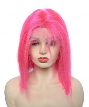 Short Bob Wig Cosplay Colorful Invisible Lace Human Hair Wigs Straight Lace Frontal Wig