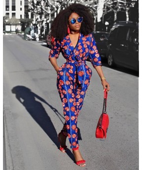 Womens Rompers Jumpsuit Summer 2018 New Women African Print Clothing 3/4 Sleeves Casual Sexy Fashion Party Wide Leg Pants