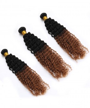 3 Pcs Afro Kinky Curly Hair Bundles 1B/30 Ombre Human Hair Bundles