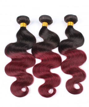 3 Pcs Ombre Brazilian Hair Weave Bundles 1B/99J Burgundy Brazilian Hair