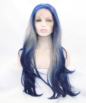 Blue/White Ombre Long Wavy Synthetic Wig