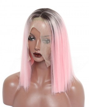 Synthetic Lace Front Wig Straight Short Bob Lace Front Wigs 1B  Pink Ombre Wigs