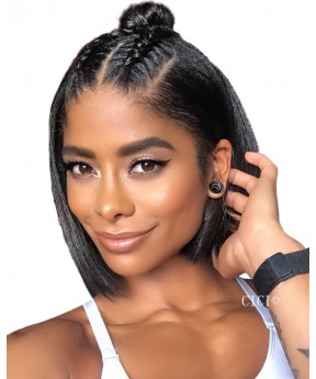 Super Short Msbuy13x6 Lace Front Human Hair Wigs Deep Part 130% Density Straight Bob Style Wig