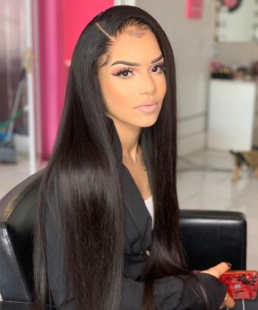 Msbuy Invisible 360 Lace Frontal Wigs Transparent Lace Human Hair Straight 150% Density