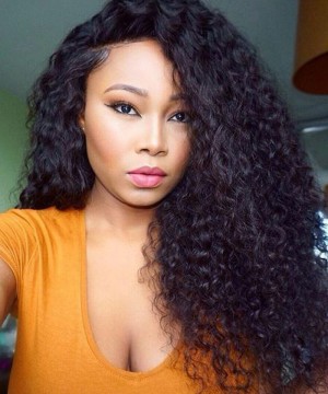 Full Lace Human Hair Wigs Deep Curly Wave Silk Base Wigs Natural Scalp 