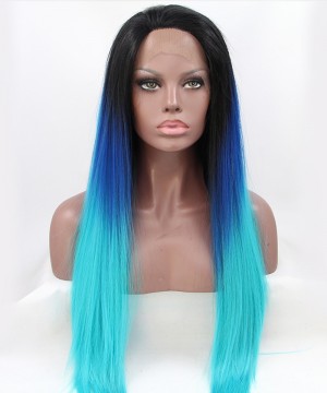 Straight Long Wig Three Color 1B/Blue/Light Blue Ombre Synthetic Wig