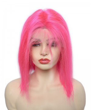 Short Bob Wig Cosplay Colorful Invisible Lace Human Hair Wigs Straight Lace Frontal Wig