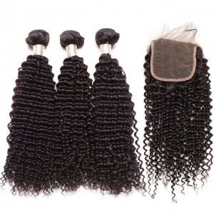 Brazilian Kinky Curly Virgin Human Hair Weave With Closure 100% Human Hair Lace Closure with 3 Bundles 