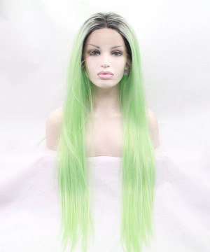 Grey/Light Green Ombre Straight Fashionable Synthetic Wig