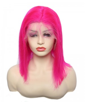 Light Red Human Hair Wigs Straight Bob Wave Colorful Lace Front Wigs For Black Women 