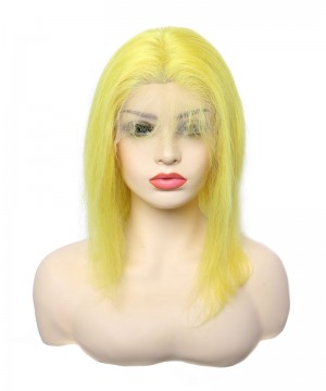 light Yellow Colorful Human Hair Wigs For Black Women For Cosplay Invisible Lace Frontal Wig With Baby Hair 