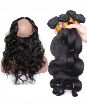 Body Wave 360 Lace Frontal Closure With 3 Bundles Natural Hairline