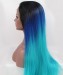 Straight Long Wig Three Color 1B/Blue/Light Blue Ombre Synthetic Wig