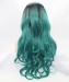 Long Wavy 1B/Green Ombre Synthetic Wig