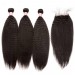 Kinky Straight Hair 4x4 Lace Closure with 3 Bundles 100% Human Hair Natural Color