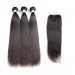 Brazilian Straight Hair Closure with 3 Bundles Natural Color 100% Human Hair