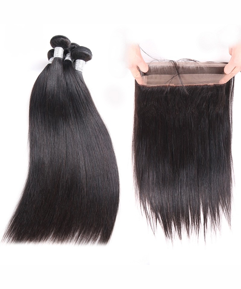 Brazilian Virgin Hair Yaki Straight 360 Lace Frontal With 2