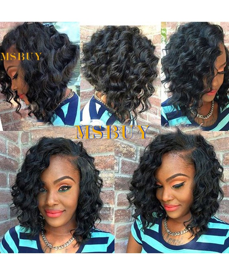 Loose Wave Bob Lace Front Human Hair Wigs 250 Density Short Hair