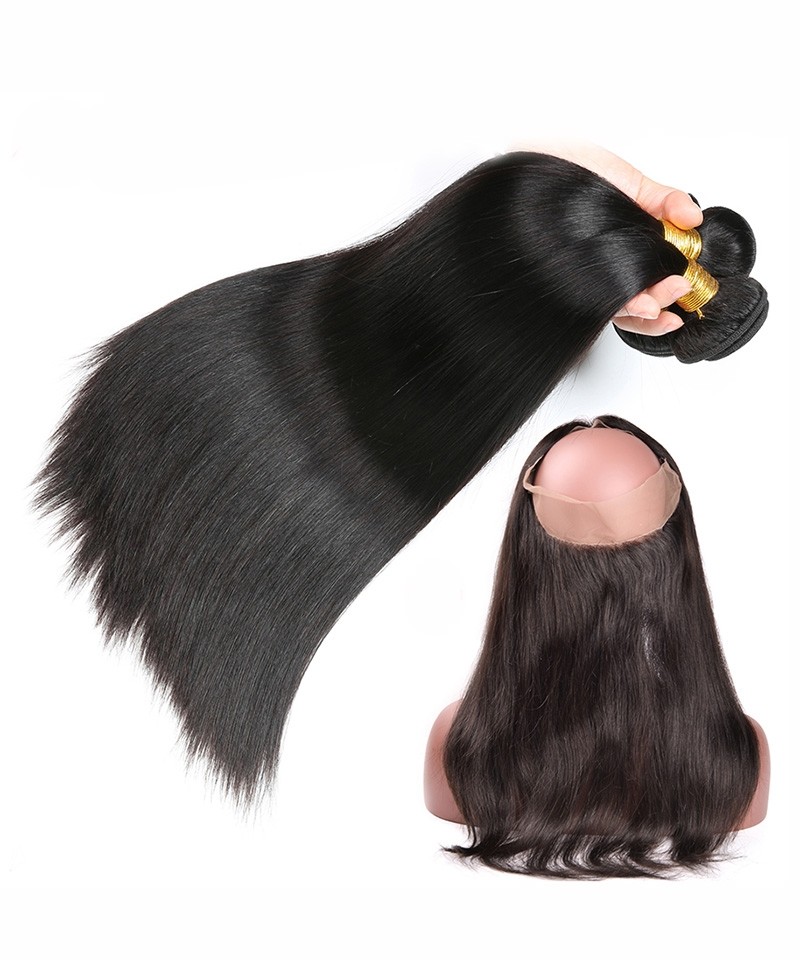 Brazilian Virgin Hair Straight 360 Lace Frontal Closure With 2