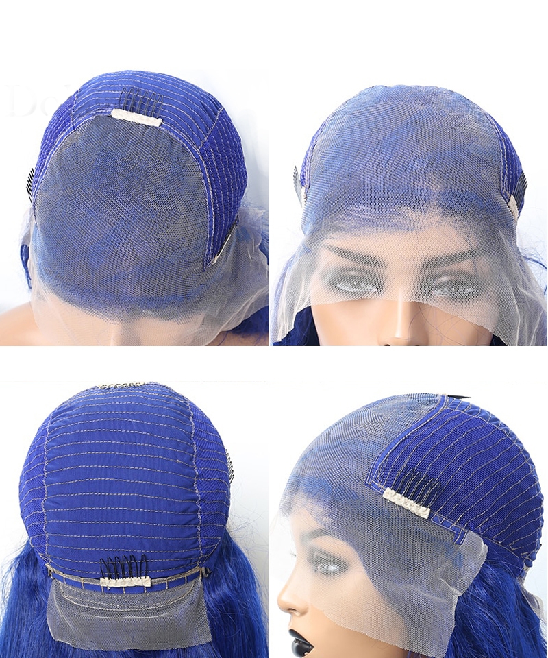 blue color lace wig cap with fake scalp cap 